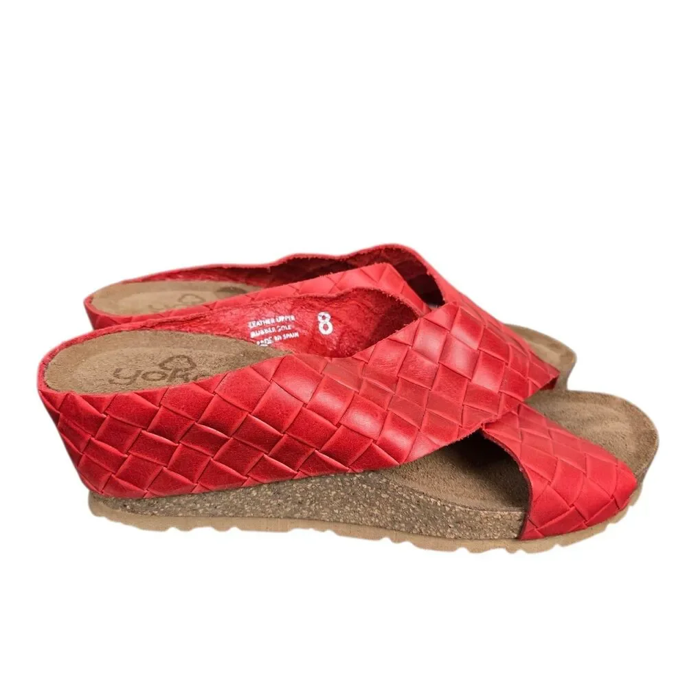 Yokono Cross Strap Red Leather Cork Wedge Weave Sandal Shoes Spain Sz 8
